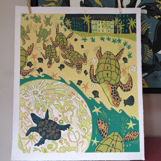 Sea Turtle Woodcut