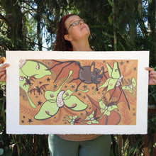 Load image into Gallery viewer, Luna Moth and Bat Woodcut