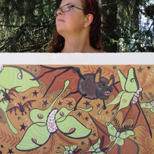 Load image into Gallery viewer, Luna Moth and Bat Woodcut