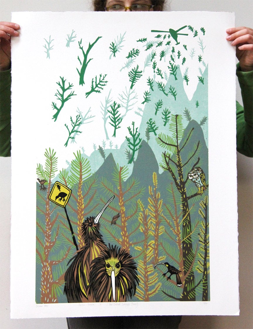 Kiwi Woodcut