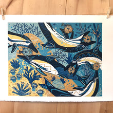 Load image into Gallery viewer, Dolphin and Pufferfish Woodcut
