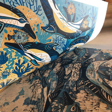 Load image into Gallery viewer, LAST ONE Dolphin and Pufferfish Woodcut