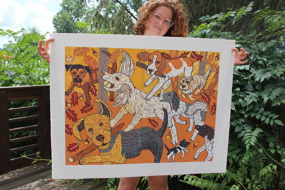 Dog Park Woodcut