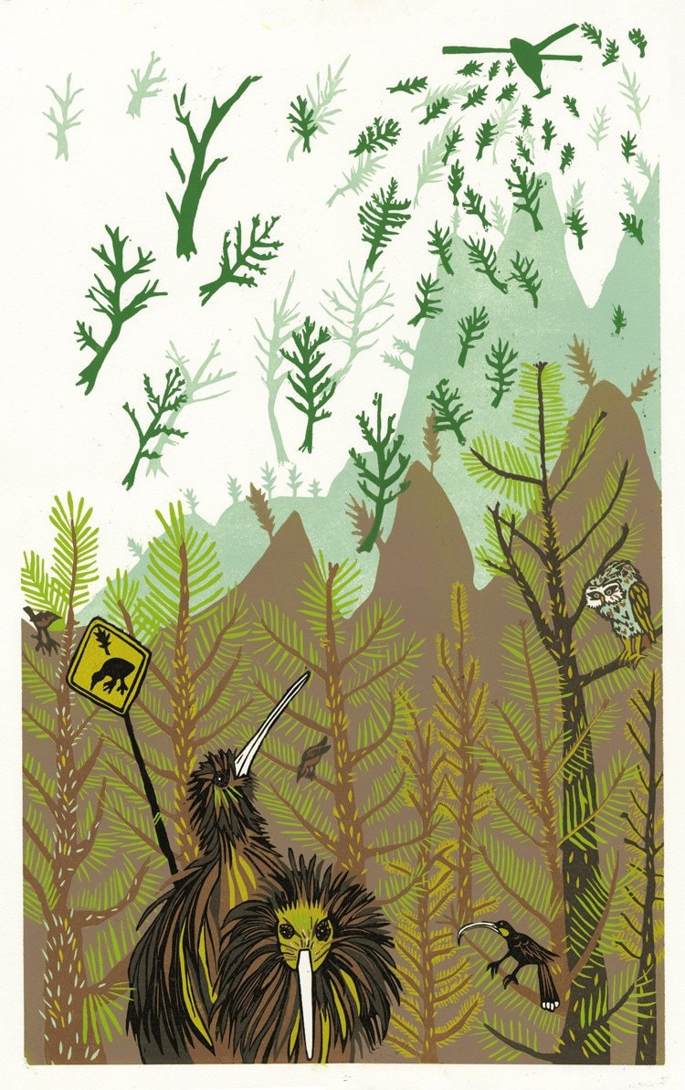 Kiwi Woodcut