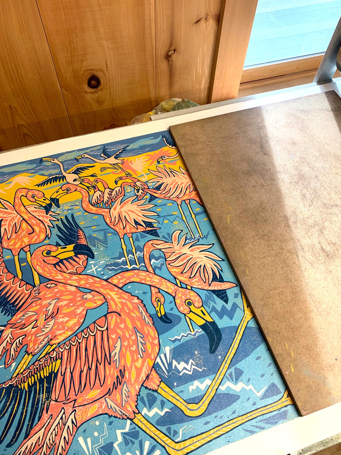 Large Flamingo Woodcut