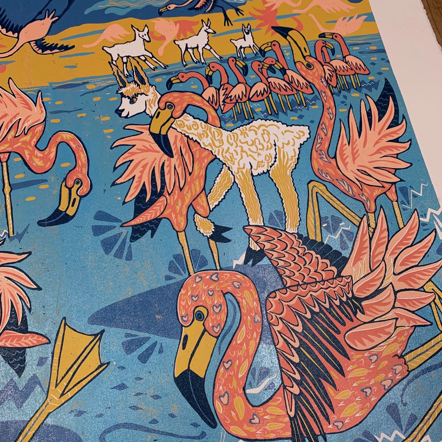 Large Flamingo Woodcut