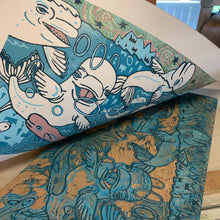 Load image into Gallery viewer, Beluga Woodcut without little whales in the big whales