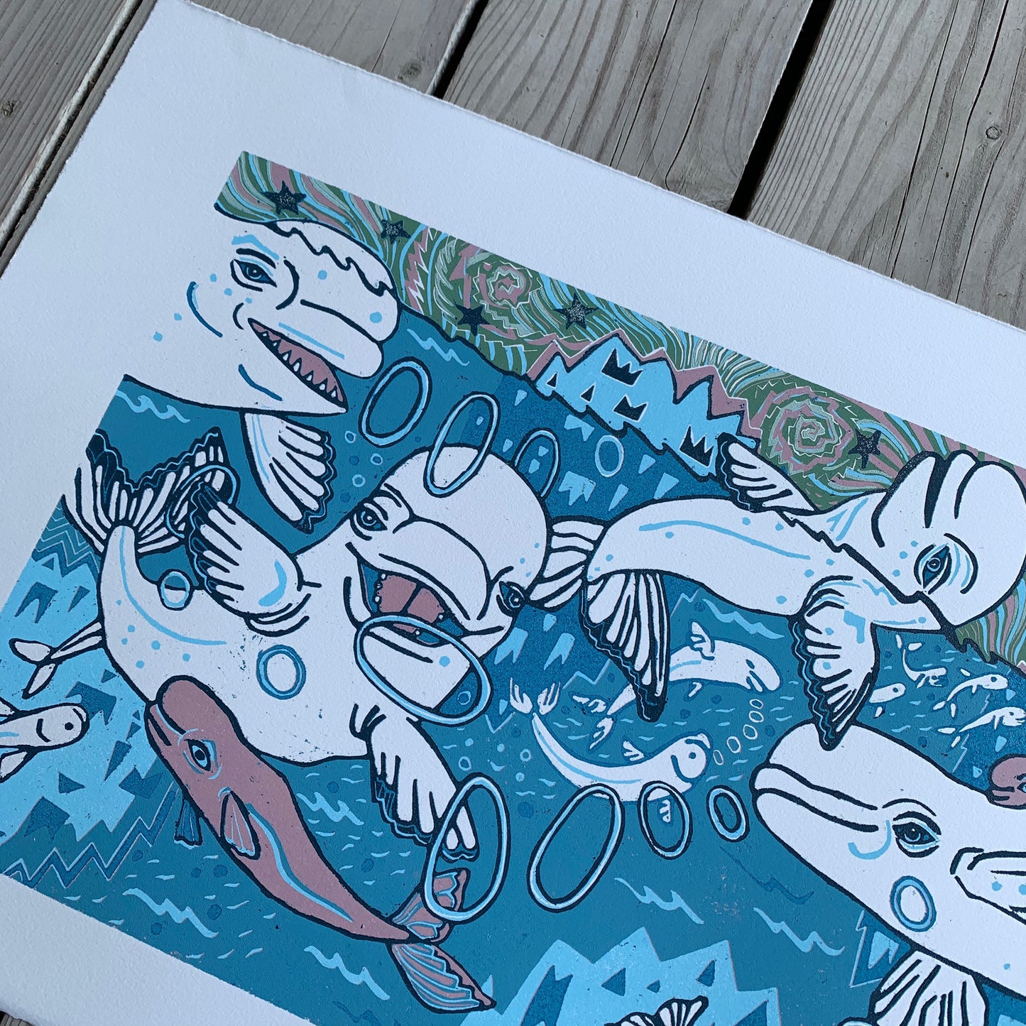 Beluga Woodcut without little whales in the big whales