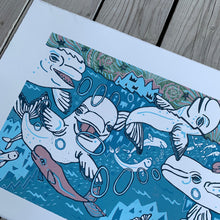 Load image into Gallery viewer, Beluga Woodcut without little whales in the big whales