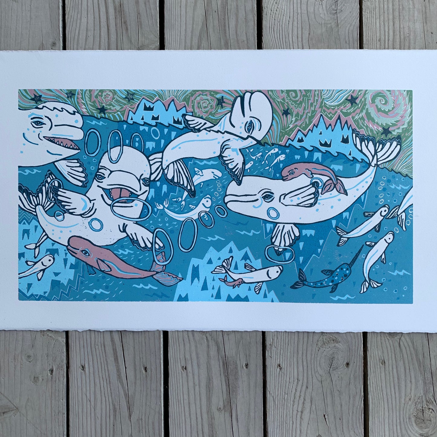 Beluga Woodcut without little whales in the big whales