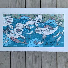 Load image into Gallery viewer, Beluga Woodcut without little whales in the big whales
