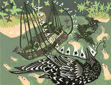 Load image into Gallery viewer, Starling and Ship Woodcut