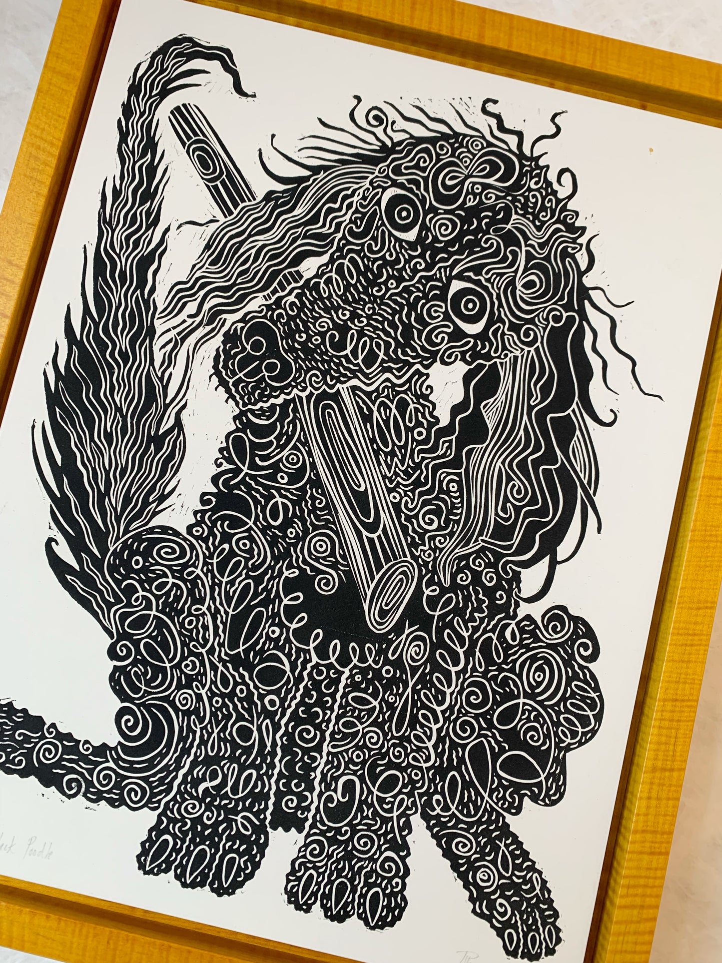 Pre-order Framed poodle woodcut
