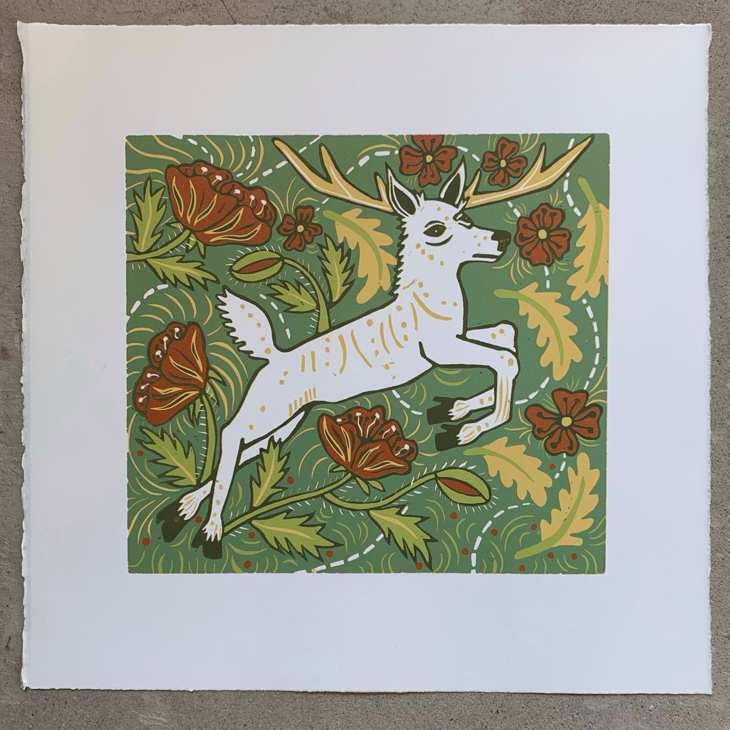LAST ONE White deer woodcut