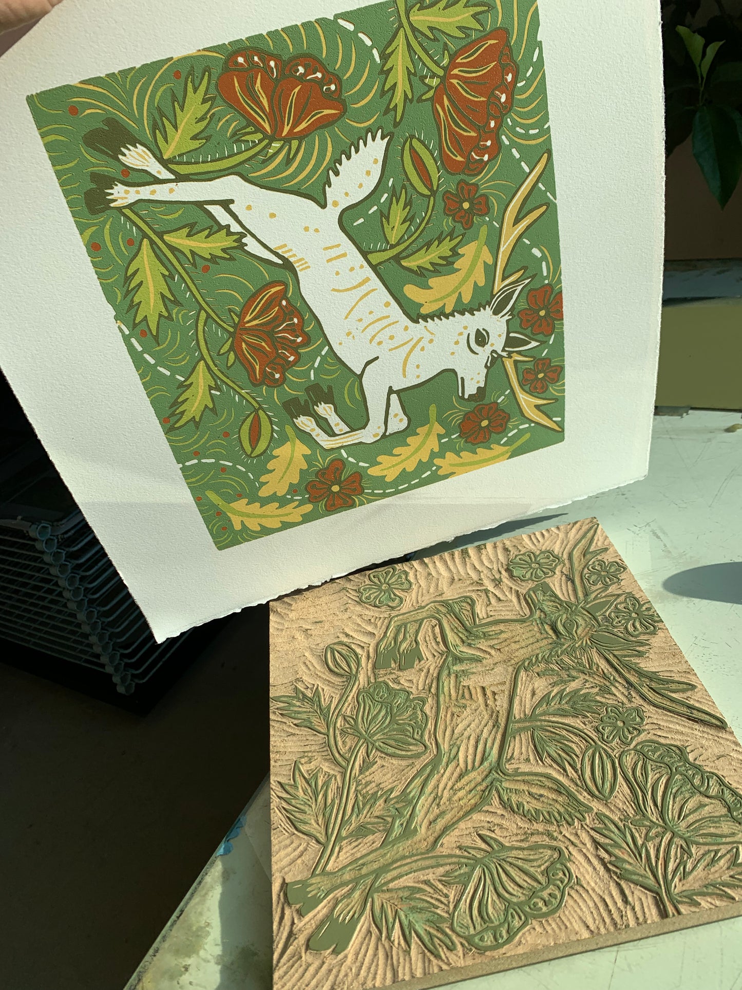 LAST ONE White deer woodcut