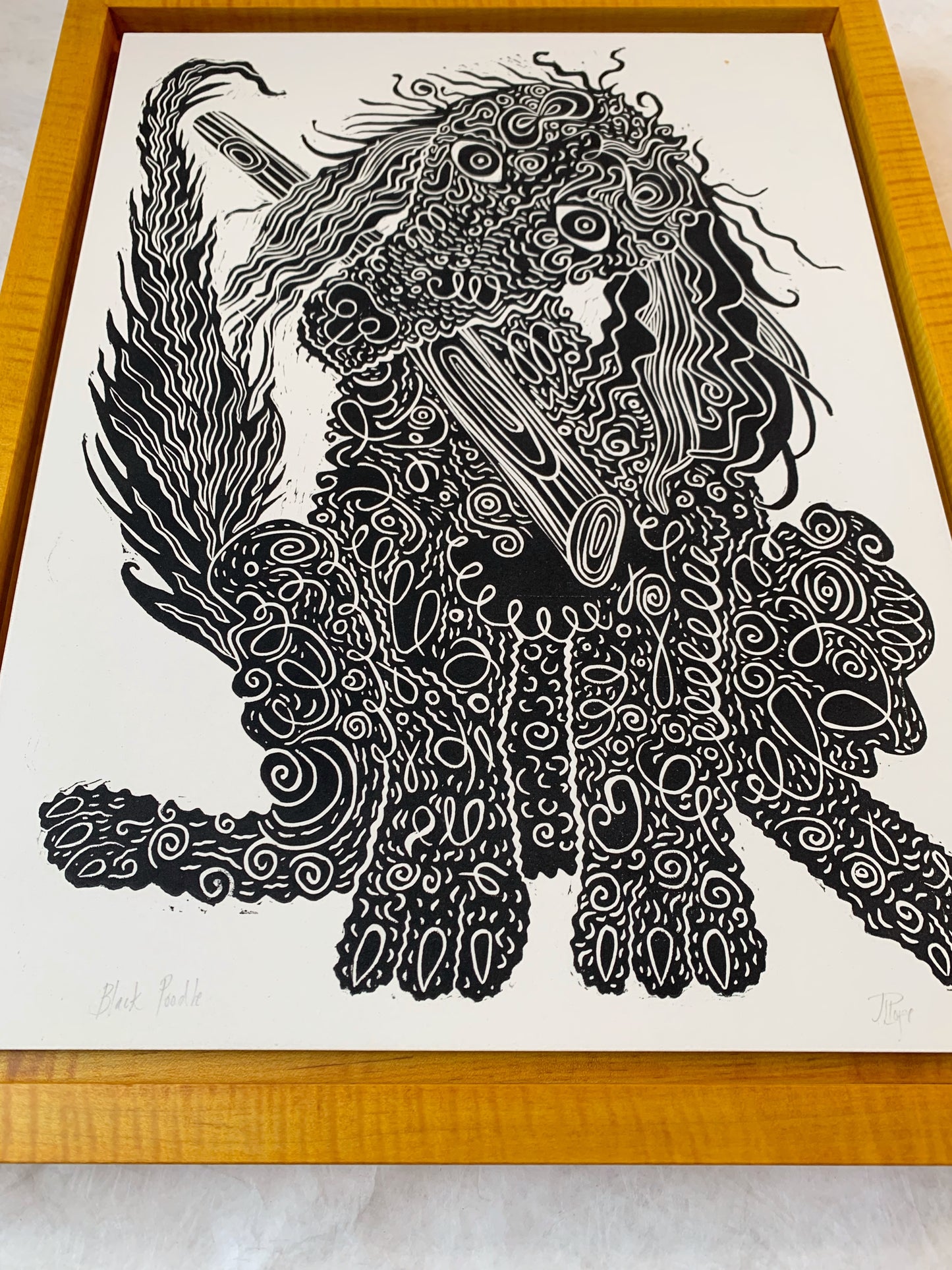 Pre-order Framed poodle woodcut