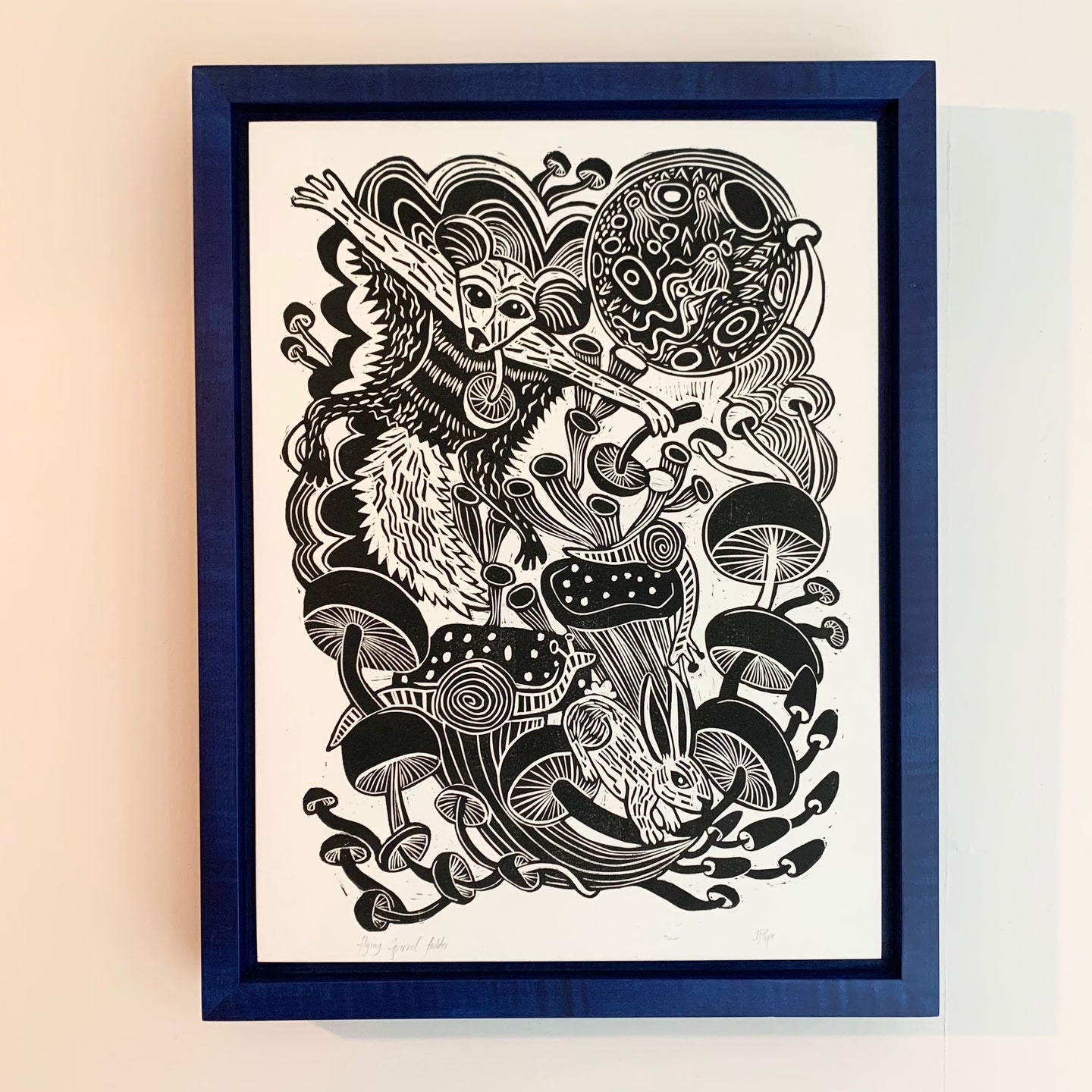 Framed Flying Squirrel Woodcut