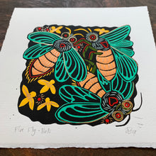 Load image into Gallery viewer, Glowing Lightning bug linocut
