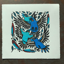 Load image into Gallery viewer, Blue finch linocut
