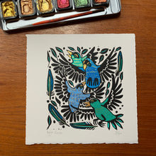 Load image into Gallery viewer, Blue finch linocut
