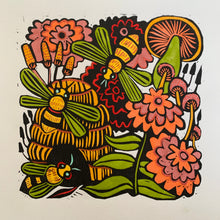 Load image into Gallery viewer, Pretty Bee and floral Linocut
