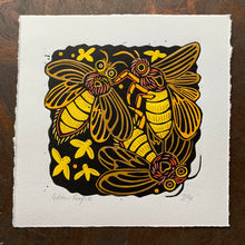 Load image into Gallery viewer, Yellow Lightning bug linocut
