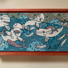 Load image into Gallery viewer, Pre-order Beluga Woodcut Framed in pink curly maple
