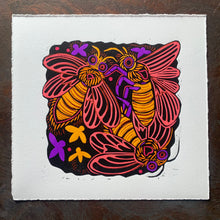 Load image into Gallery viewer, Glowing Lightning bug linocut
