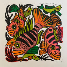 Load image into Gallery viewer, Pink tones Cichlid inspired Linocut
