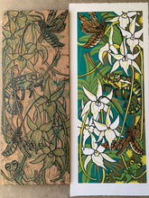 Load image into Gallery viewer, Madagascar orchid and hawkmoth original woodcut
