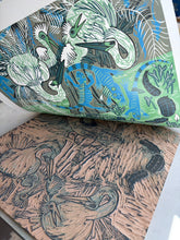 Load image into Gallery viewer, Frozen iguana original Woodcut

