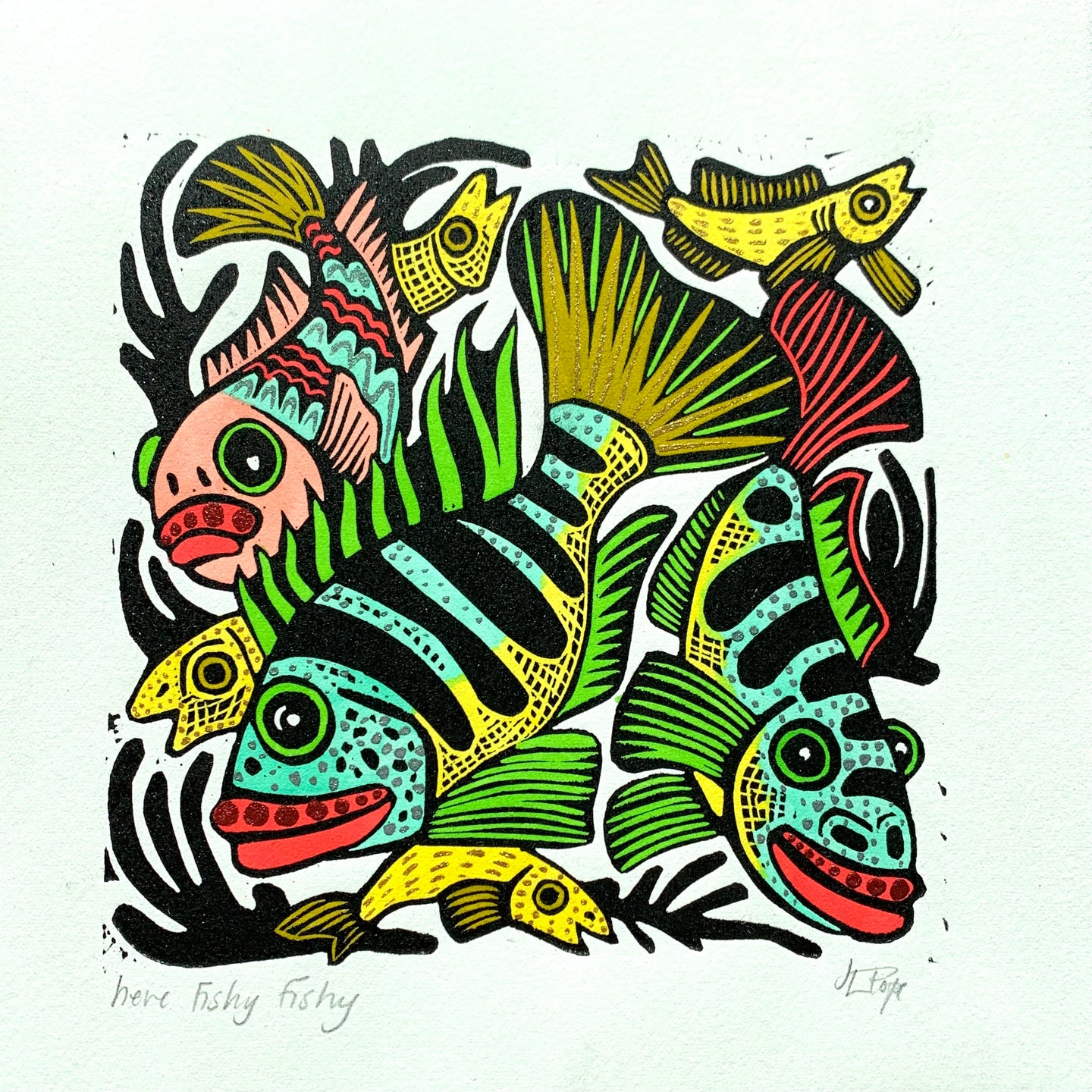 Cichlid inspired Linocut