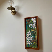 Load image into Gallery viewer, Pre order Darwins orchid woodcut framed in nutmeg natural curly maple
