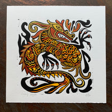 Load image into Gallery viewer, Orange Dragon Linocut
