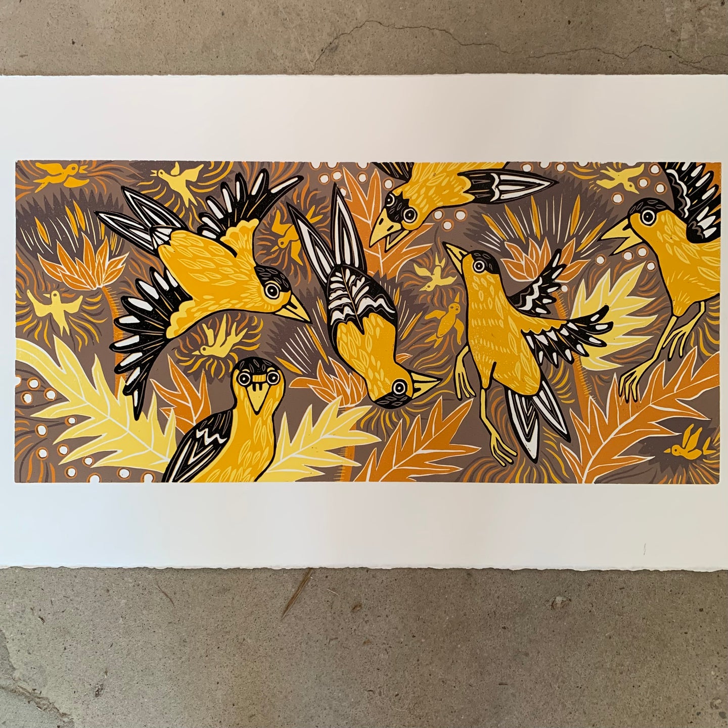Goldfinch and Cardoon original woodcut