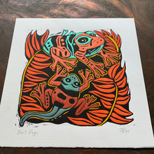 Load image into Gallery viewer, Handpainted orange frog linocut
