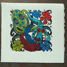 Load image into Gallery viewer, Colorful Octopus and octoperson Linocut
