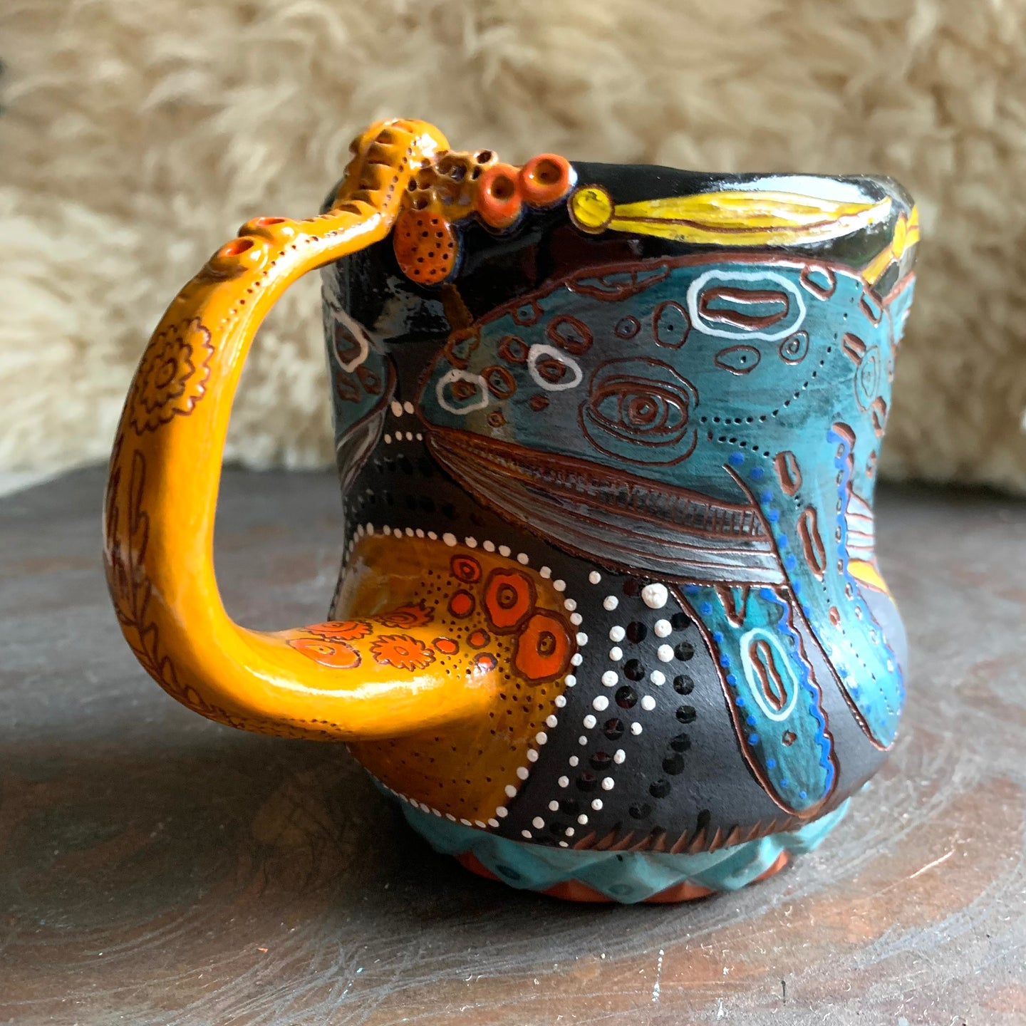 Humpback whale and bull kelp with barnacle handle mug
