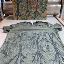 Load image into Gallery viewer, Olive color handprinted axolotl shirt, Pre-order December
