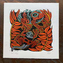 Load image into Gallery viewer, Handpainted orange frog linocut

