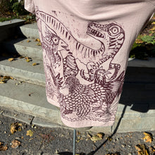 Load image into Gallery viewer, Pink-esque handprinted dino chicken shirt, December Pre-order
