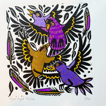 Load image into Gallery viewer, Purple finch linocut
