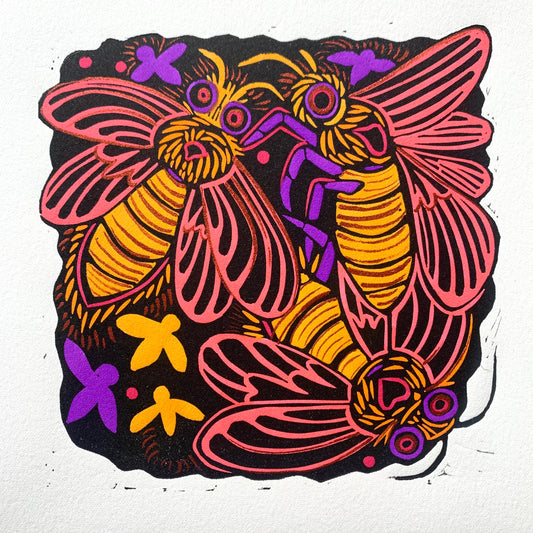 Glowing Lightning bug linocut