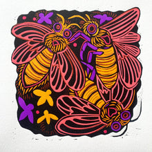 Load image into Gallery viewer, Glowing Lightning bug linocut
