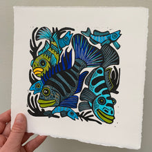 Load image into Gallery viewer, Blue Cichlid inspired Linocut
