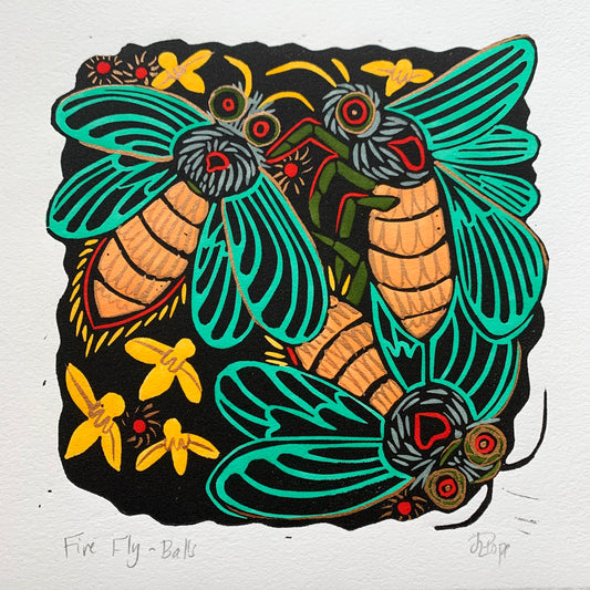 Glowing Lightning bug linocut