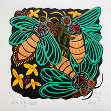 Load image into Gallery viewer, Glowing Lightning bug linocut
