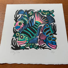 Load image into Gallery viewer, Cichlid inspired Linocut blue tones

