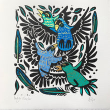 Load image into Gallery viewer, Blue finch linocut
