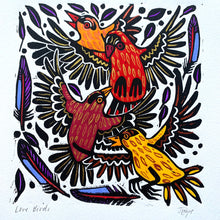 Load image into Gallery viewer, Colorful finch linocut
